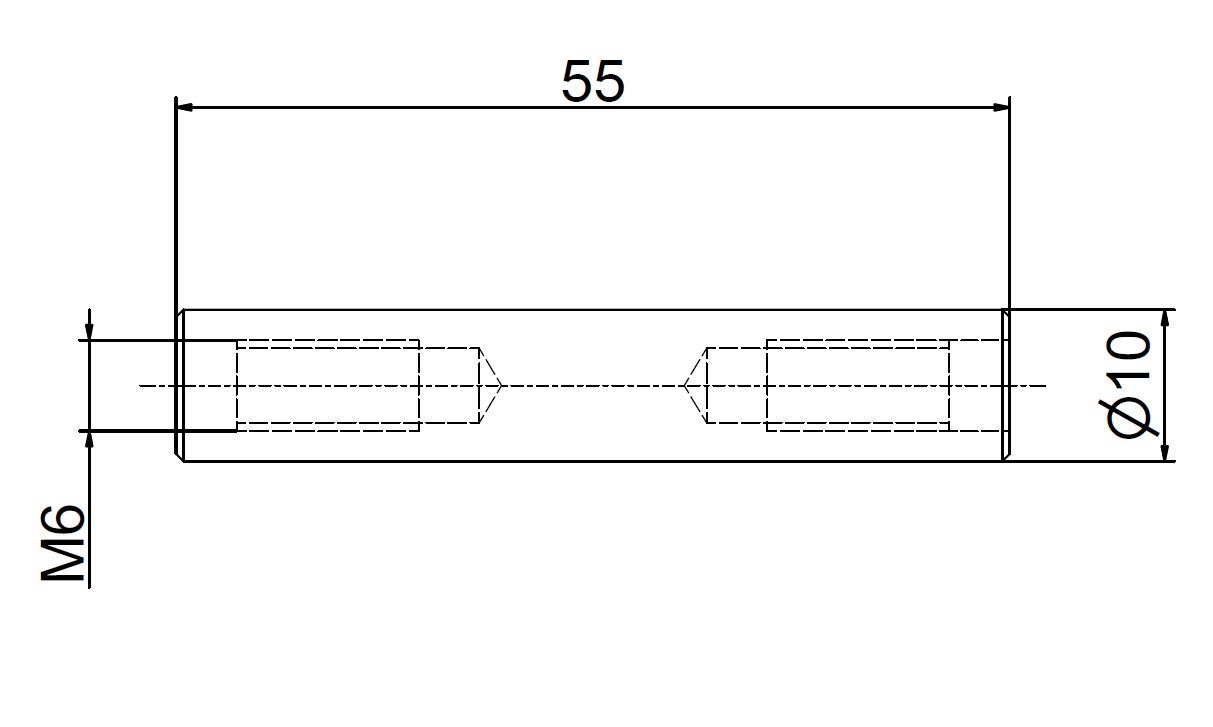 Lagerbolzen Ø10 x L=55mm, M6 beidseitig, verzinkt für Kipp Top  Fußhalter